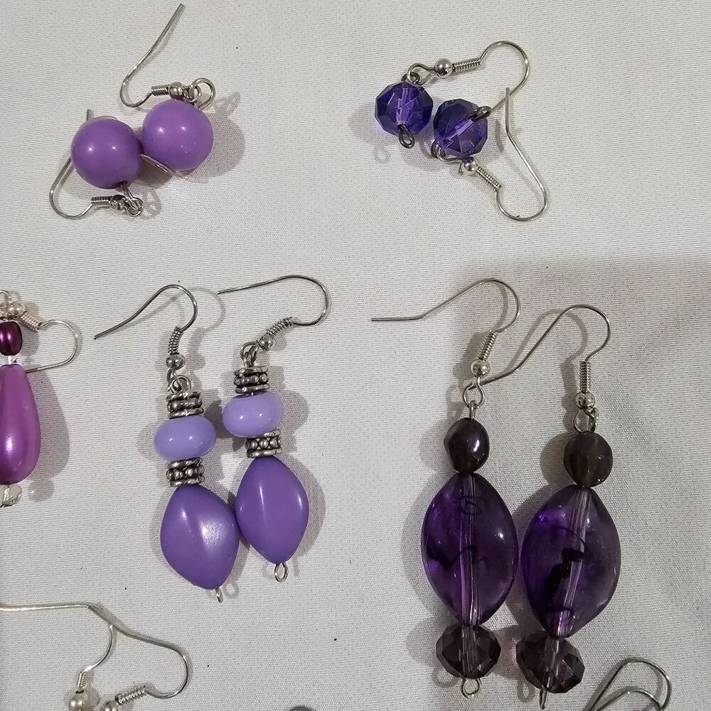 Purple Bead Earrings / Lot of 14 /‎ also miscellaneous mismatched pieces